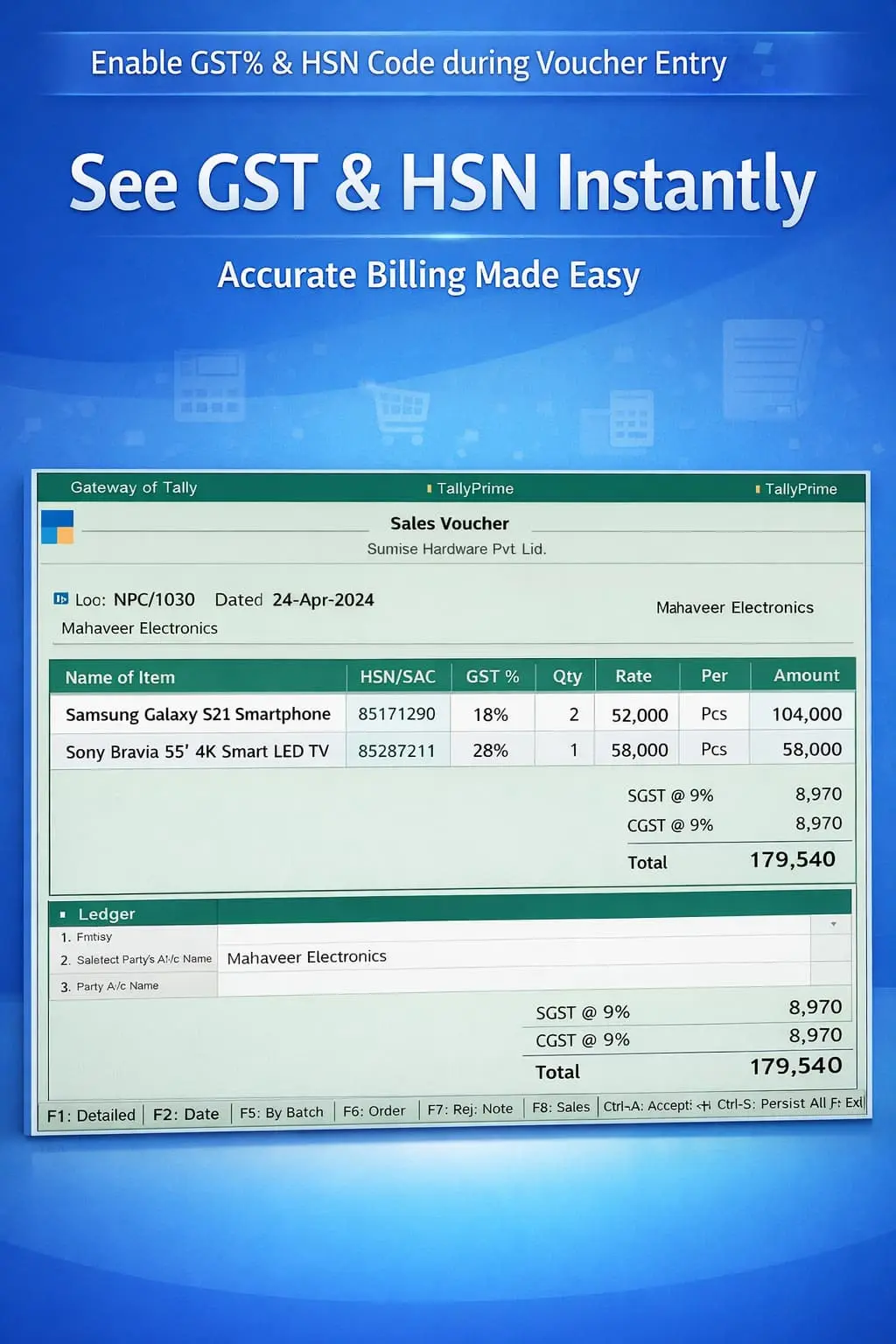 Enable GST% & HSN Code during Voucher Entry